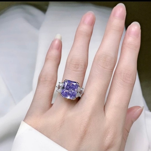 Amethyst Lab Created Diamond Ring - Purple Hybrid Diamond Ring - Picture 3 of 5